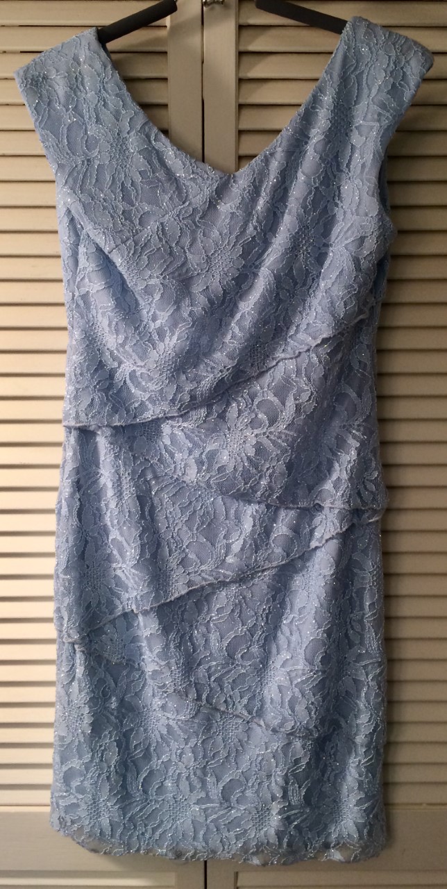 Ladies’ light blue glittered flowered cocktail dress by Scarlett, size 8