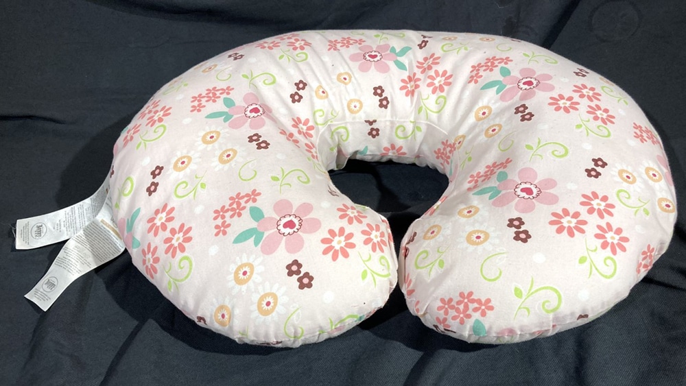 Pink flowered Boppy brand nursing and positioner pillow in like-NEW condition