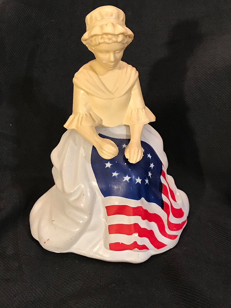 Patriotic items–Betsy Ross AVON decanter ($8), vintage collectible pins ($2-$5 each) & pendant charm ($5)