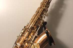 Ravel Professional Rose Brass Alto Saxophone with Case, Accessories, and Wall Mount
